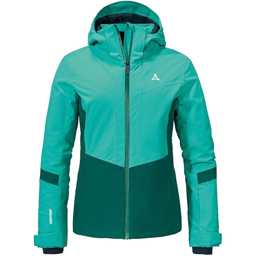 Schöffel Damen Ski Jacket Kanzelwand L, komfortable Skijacke mit 4-Wege-Stretch, wasserdichte und atmungsaktive Outdoorjacke mit Skiticket-Tasche, spectra green, 40 von Schöffel