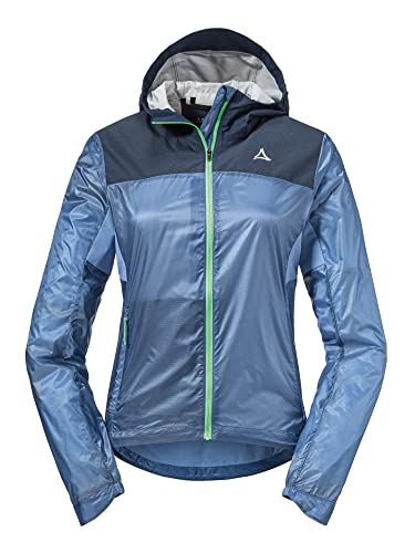 Schöffel Damen Hybrid Jkt Flow Trail L, extrem leichte, atmungsaktive MTB Jacke, wasserabweisende Fahrradjacke mit vorgeformten Ellbogen, zen blue, 38 von Schöffel