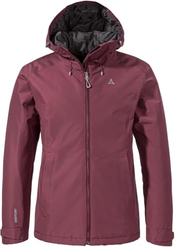 Schöffel Damen Ins Jacket Style Wildkar WMS, wetterfeste, wärmende Outdoorjacke mit 2-Wege-Stretch, atmungsaktiver, wasserdichter Anorak mit verstellbarer Kapuze, acai, 34 von Schöffel