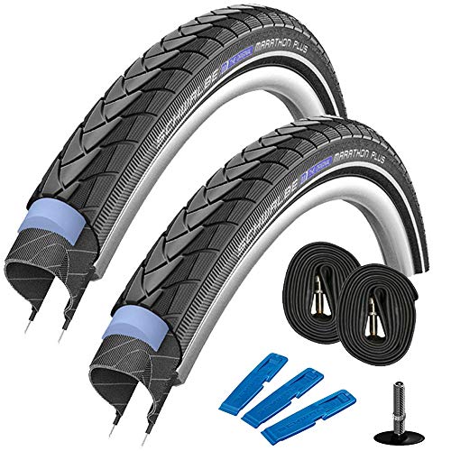 SCHWALBE Marathon Plus 28" (47-622) 2x Fahrradreifen Set für Trekking- Crossbike + 2 Schläuche AV 17 von Schwalbe