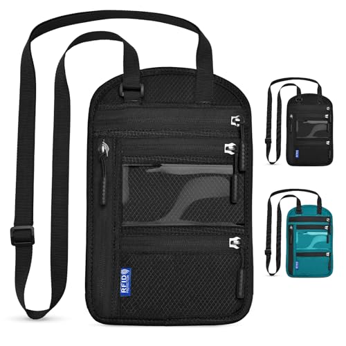 Sciphylia Brustbeutel Brusttasche mit RFID-Schutz, Wasserdicht Reisegeldbeutel Herren Dame, Reise Sicherheitstasche mit Verstellbarem Halsriemen für Bargeld Karten Reisepass, Schwarz von Sciphylia