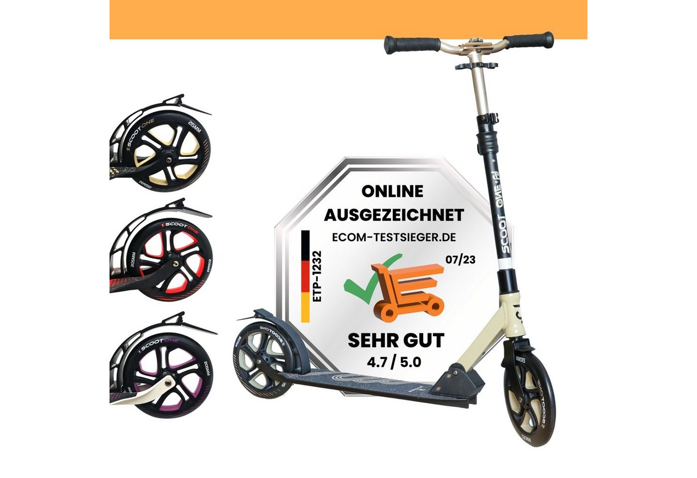 Scoot One Cityroller Höhenverstellbarer Tretroller S1, Kickroller 230mm – Aluminium Roller, (1 tlg), klappbar von Scoot One