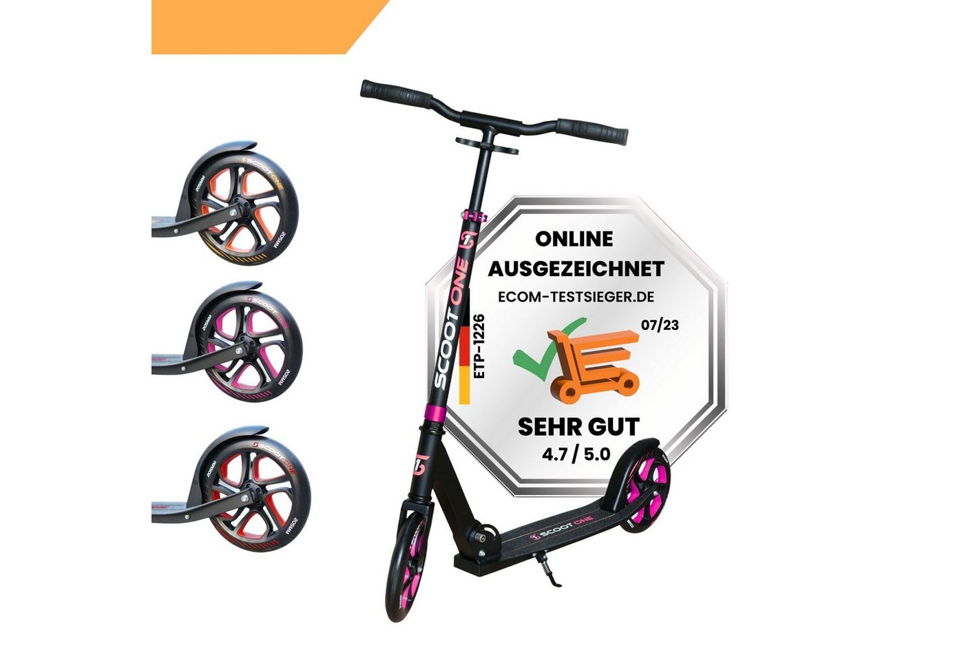 Scoot One Cityroller Höhenverstellbarer Tretroller S2, Kickroller 205mm – Aluminium Roller, klappbar von Scoot One