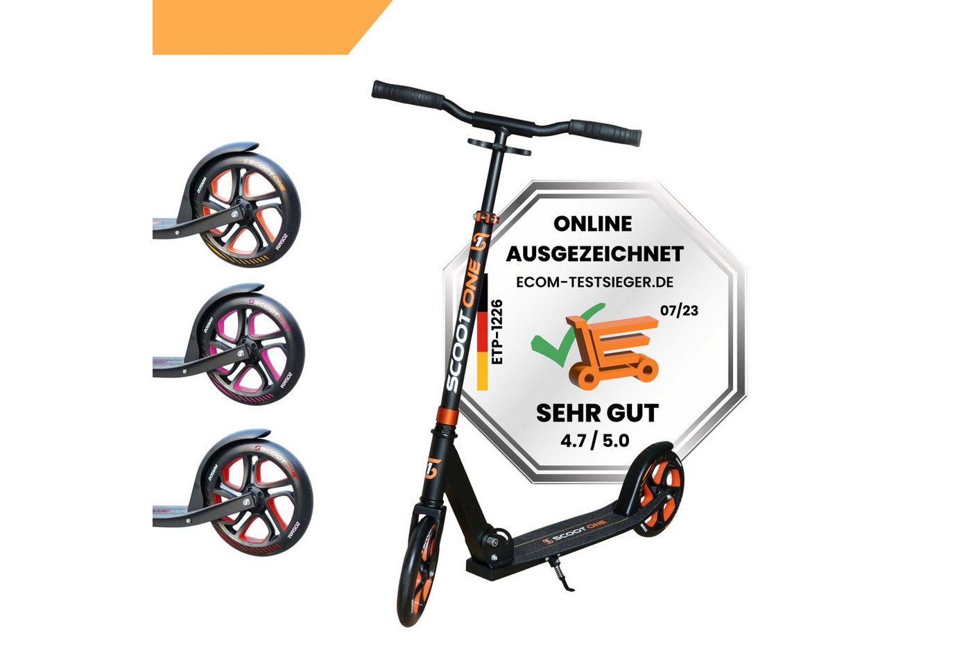 Scoot One Cityroller Höhenverstellbarer Tretroller S2, Kickroller 205mm – Aluminium Roller, klappbar von Scoot One