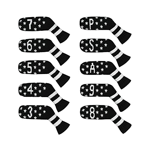 10 Stück Golf-Eisen-Abdeckungen, niedliche Stricksocken, Form, waschbar und langlebig, Schlägerkopfschutz (schwarz-weißer Stern) von Scott Edward
