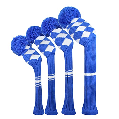Knit Woods Golfschlägerhauben 4 Stück Blau Weiß Gitter Fit Driver (460 CC) Fairways Hybrid/UT Weich und Elastisch Unverzichtbar für Golffans Schützen Golfschläger und Schaft von Scott Edward