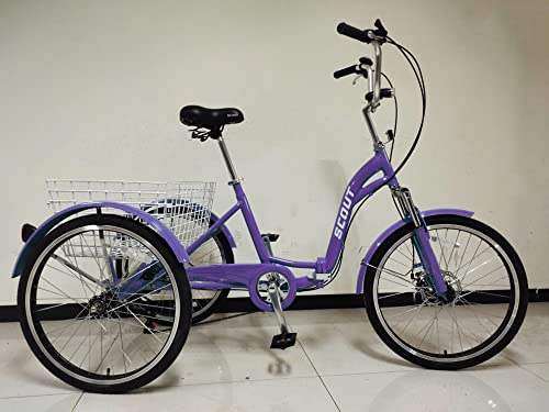 SCOUT Dreirad für Erwachsene, faltbares Dreirad, 61 cm Räder, 6-Gang-Shimano-Schaltung, Scheibenbremsen vorne und hinten (lila) von Scout