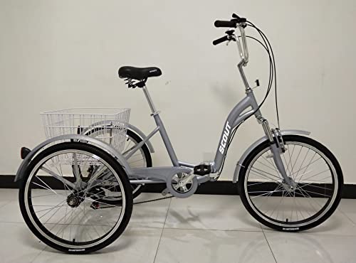 SCOUT Erwachsene Dreirad, klappbares 61 cm Räder, 6-Gang-Shimano-Getriebe, vordere und hintere Scheibenbremsen (grau), 24 inches von Scout