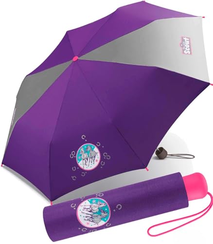Scout Kinder Regenschirm Taschenschirm Schultaschenschirm mit großen Reflektionsflächen extra leicht Wild Horse/Pferde von Scout