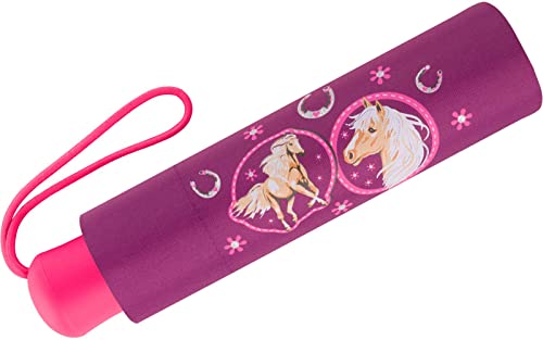 Scout Kinder-Taschenschirm mit reflektierendem Streifen Pink Horse, 90 cm von Scout