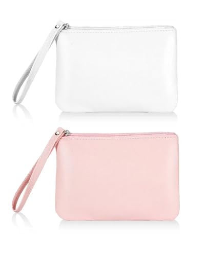 SeBUCUOO Mini-Make-up-Tasche mit Reißverschluss, für Geldbörse, Lippenstift, Kosmetik, Reisen, Make-Up-Organizer für Damen, 2 Stück, pink / weiß, Mini, Kleine Beutel für Geldbörse von SeBUCUOO