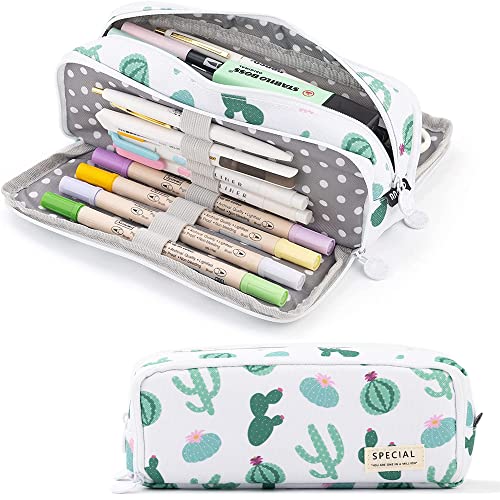Federmäppchen Großraumtasche mit 3 Fächern Große Aufbewahrungstasche für Stifte für Jungen Mädchen Schülerinnen Schülerinnen Schreibwarenbeutel für Schul- und Bürobedarf - Kaktus von SeBeLi