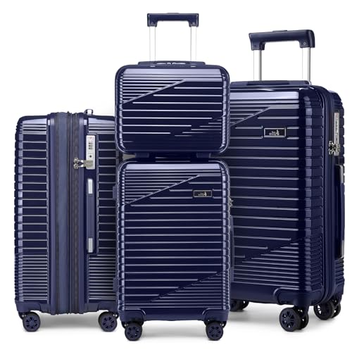 Sea choice 3 Teiliges Kofferset mit 8 Rädern, Polycarbonat-Hartschalen Spinner Trolley Koffer mit TSA Zulassung, 4 Teiliges Set (S/M/L/XL) für Reisen, Marine Blau von Sea choice