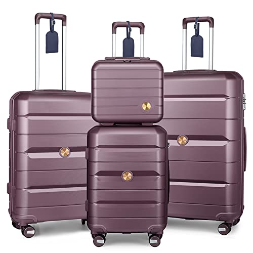 Sea choice Kofferset 4tlg Handgepäck Trolley Koffer mit Beautycase Hartschalen Polypropylene Reisekoffer TSA Schloss 4 Doppel-Rollen S-M-L-XL von Sea choice