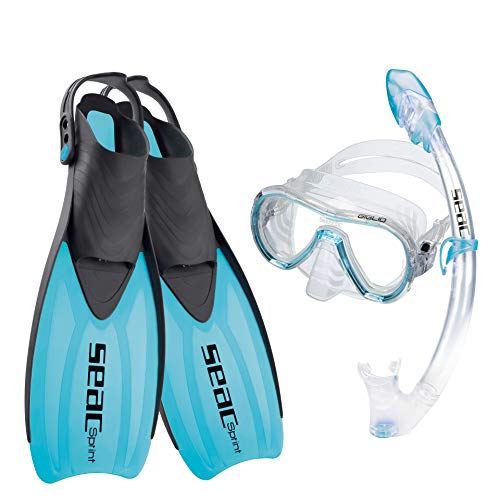 Seac Unisex-Adult Sprint Set mit riemenverstellbaren Flossen, Tauchmaske und Schnorchel mit Dry-Top, blau, 36/38 von Seac