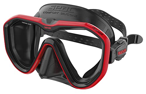 Seac Unisex-Adult Appeal Italien hergestellte Einglas-Tauchmaske mit Einer 3D-Schnalle direkt am Maskenkörper, schwarz/rot, Narrow von Seac
