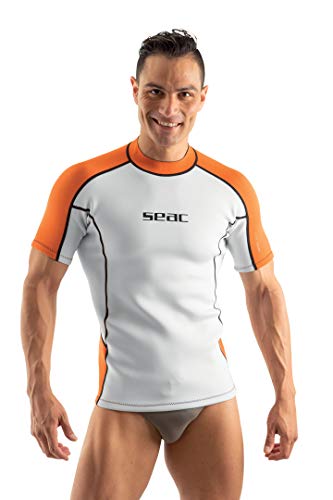 Seac Herren Fit Short 2 mm Neoprene Short Sleeved Shirt Ideal as a Scuba Diving Undervest or Rash Guard fo, White/Orange, M EU von Seac