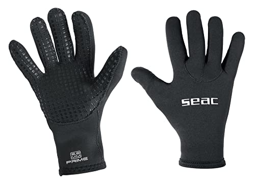 SEAC Unisex-Adult Prime Gloves 5 mm Neopren-Tauchhandschuhe, nylongefüttert, rutschfeste Handfläche, schwarz, M von Seac