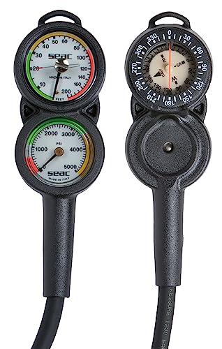 SEAC Unisex Erwachsene Console 3 Manometer, Tiefenmesser und Kompass für Taucher, Skala 0-5000 psi und 0-200 ft, Schwarz von Seac