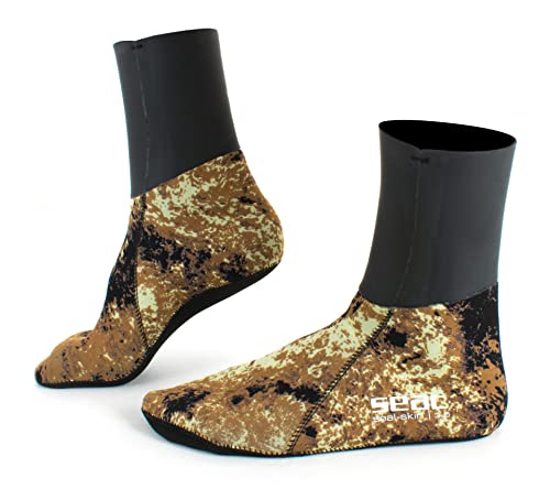 Seac Seal Skin, Camouflage 3 mm Neopren Socken, wärmende Socken für Freediving und Speerfischen, camo braun von Seac