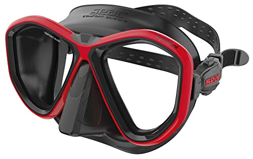 SEAC Unisex-Adult Symbol Made in Italy Zweiglas-Tauchmaske mit Einer 3D-Schnalle direkt am Maskenkörper, schwarz/rot, Standard von Seac