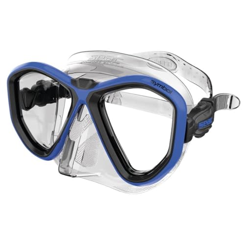 SEAC Unisex-Adult Symbol Made in Italy Zweiglas-Tauchmaske mit Einer 3D-Schnalle direkt am Maskenkörper, transparent/blau, Standard von Seac