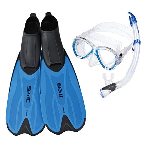 Seac Unisex-Adult Spinta Set mit Schuh-Flossen, Unterwassertauchmaske und Spritzschutz-Schnorchel für Erwachsene und Kinder, blau, 44/45 von Seac