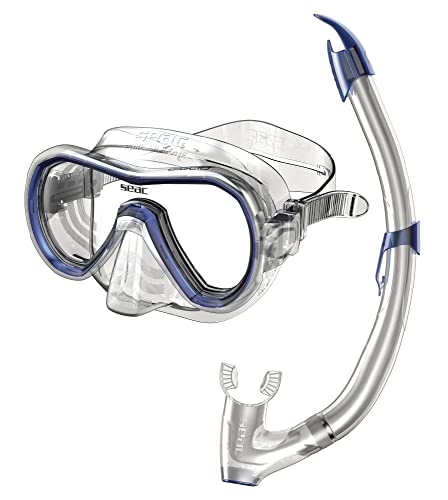 Seac Unisex – Erwachsene Set Giglio Valve Schnorchelset mit Maske und Schnorchel mit Wasserausblasventil, blau, standard von Seac