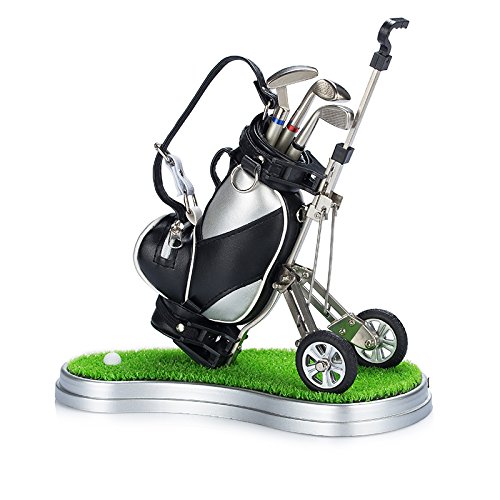 Seadream Golf-Geschenkset, Golf-Stifthalter-Set mit Rasenfuß und 3 Golf-Stiften, Golf-Souvenirs, Geschenke für Golfer-Fans, Kollegen (Silber + Schwarz) von Seadream