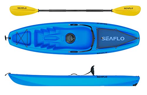 Seaflo Sit on Top Kajak mit Paddel und Angelrutenhalter -blau- von Seaflo
