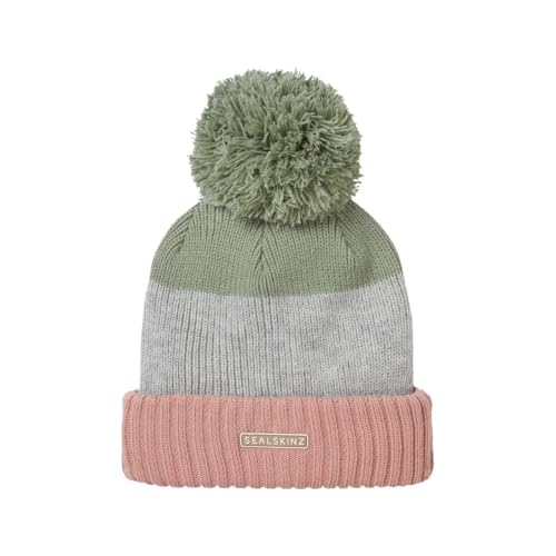 SEALSKINZ Flitcham wasserdichte Mütze für kaltes Wetter, Bommelmütze, Marineblau/Grau/Olivgrün, Unisex, Rosa/Grün/Grau, S/M von SealSkinz