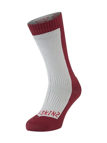 Sealskinz Unisex Kaltes Wasser Wasserdichte Socken – Mittellang, Grau/Rot, L von SealSkinz