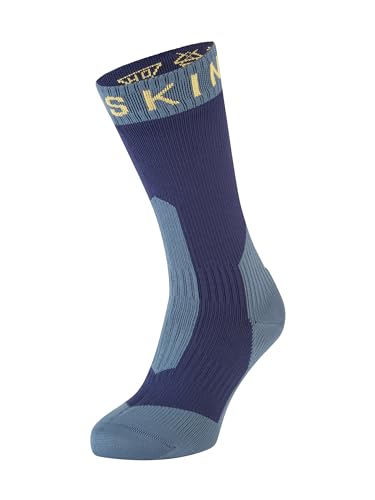 Sealskinz Unisex Extrem Kaltes Wasser Wasserdichte Socken – Mittellang, Blau/Gelb, L von SealSkinz