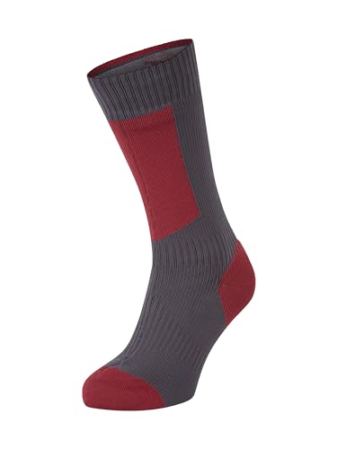 SEALSKINZ Unisex Kaltes Wetter Wasserdichte Socken mit Hydrostop – Mittellang, Grau/Rot/Weiß, S von SealSkinz