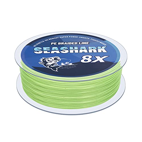Seashark Geflochtene Angelschnur, verblasst nicht, 8 Stränge, superstarke PE-Angelschnur (fluoreszierendes Grün, 2,7 kg, 0,10 mm-100 m) von Seashark