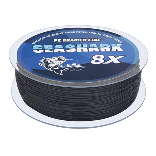 Seashark Geflochtene Angelschnur, verblasst nicht, 8 Stränge, superstarke PE-Angelschnur (schwarz, 4,5 kg, 0,14 mm-100 m) von Seashark