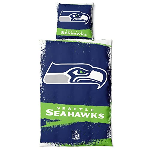 Seattle Seahawks NFL Bettwäsche Set ** Raw ** Baumwolle, Reißverschluss, 135x200 cm Bettdeckenbezug und 80x80 cm Kissenbezug von Seattle Seahawks