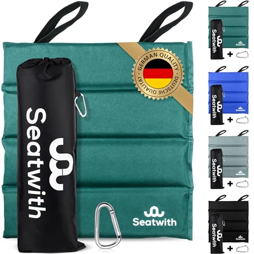 Faltbares Iso-Sitzkissen-Outdoor Sitzmatte (35x35cm) mit Tragetasche + Karabinerhacken für idiale Befestigung am Rucksack maximaler Schutz vor Kälte Nässe Schmutz GRÜN von Seatwith