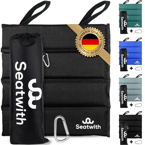 Faltbares Iso-Sitzkissen Outdoor Sitzmatte (35x35cm) mit Tragetasche + Karabinerhacken für idiale Befestigung am Rucksack maximaler Schutz vor Kälte Nässe Schmutz SCHWARZ von Seatwith