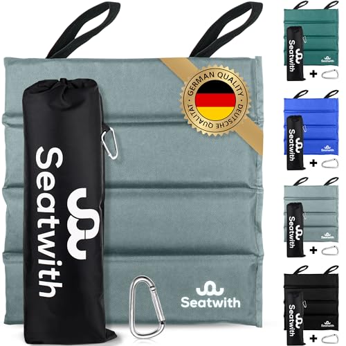 Faltbares Iso-Sitzkissen Outdoor Sitzmatte (35x35cm) mit Tragetasche + Karabinerhacken für idiale Befestigung am Rucksack maximaler Schutz vor Kälte Nässe Schmutz GRAU von Seatwith