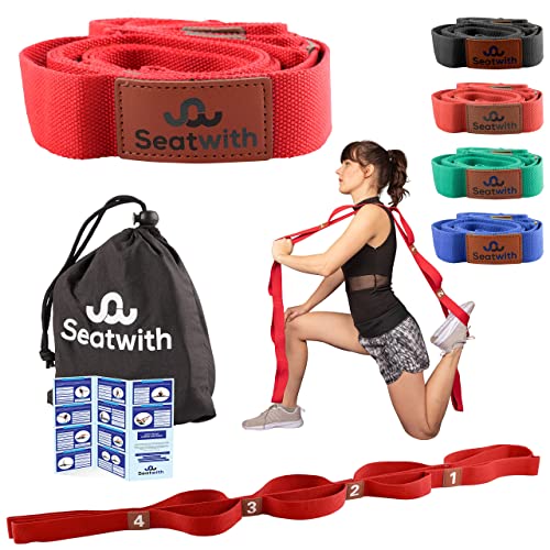 Seatwith Yoga Gurt mit 10 Schlaufen | Yoga Band 200x4cm | Dehnungsband für beste Dehnen | Stretching Band | Yogagurt + Tasche & Training PDF von Seatwith