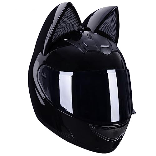 Full Face Motorradhelme mit Katze Ohren Adult Flip up Visiere Motocross Helm Vollvisierhelm Motorrad-Crash Helmet Leichtbau DOT/ECE Certified 2,L von Sebasty