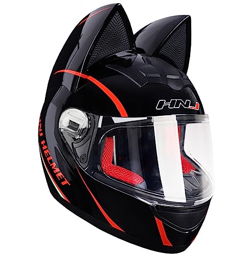 Full Face Motorradhelme mit Katze Ohren Adult Flip up Visiere Motocross Helm Vollvisierhelm Motorrad-Crash Helmet Leichtbau DOT/ECE Certified 25,S von Sebasty