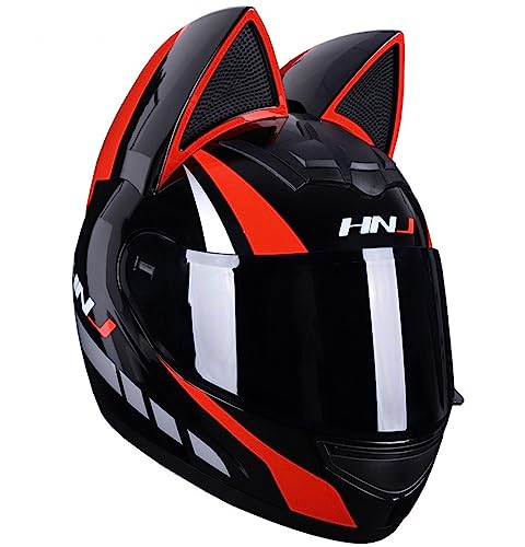 Full Face Motorradhelme mit Katze Ohren Adult Flip up Visiere Motocross Helm Vollvisierhelm Motorrad-Crash Helmet Leichtbau DOT/ECE Certified 7,S von Sebasty