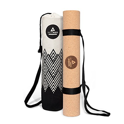 Yogamatte Kork - getestet mit SEHR GUT - 4 mm Stärke - vegan & nachhaltig - Yoga Matte aus Kautschuk und Kork inklusive Yogatasch von Secoroco