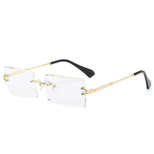 Secuos Mode Randlose Rechteckige Sonnenbrille Damenmode Quadratische Marke Brillenschirme Herren Frau Sonnenbrille Uv400 Goldclear von Secuos