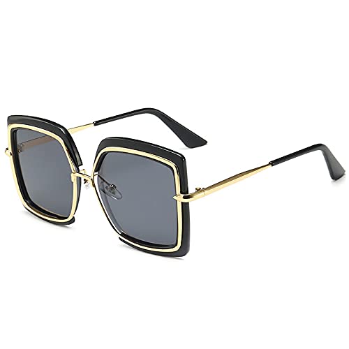 Secuos Mode Übergroße Sonnenbrille Damen Metall Quadratische Brillen Neue Weibliche Sonnenbrillen Große Spiegel Sonnenbrille Superstar Schwarz von Secuos