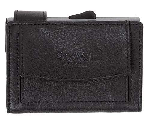 Kartenetui Leder Secwal Geldbörse Smart Mini Alu RFID Schutz + Schlüsseletui (Schwarz (SW2 01)) von Secwal