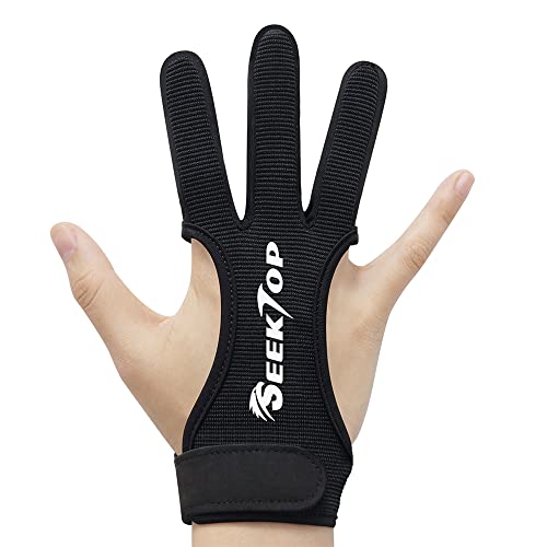 Seektop Traditioneller Bogenschießen Schießhandschuh, 3 Finger-Schutz Handschuhe für Kinder-Jugend-Erwachsen-Anfänger schießen (Schwarz S (6-7cm)) von Seektop