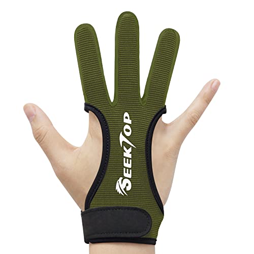 Seektop Traditioneller Bogenschießen Schießhandschuh, 3 Finger-Schutz Handschuhe für Kinder-Jugend-Erwachsen-Anfänger schießen (Grün, XL) von Seektop